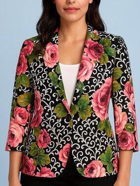 NWT JOSEPH RIBKOFF Women's Size 14 Floral Print Jacket Blazer 3/4 Sleeves Knit